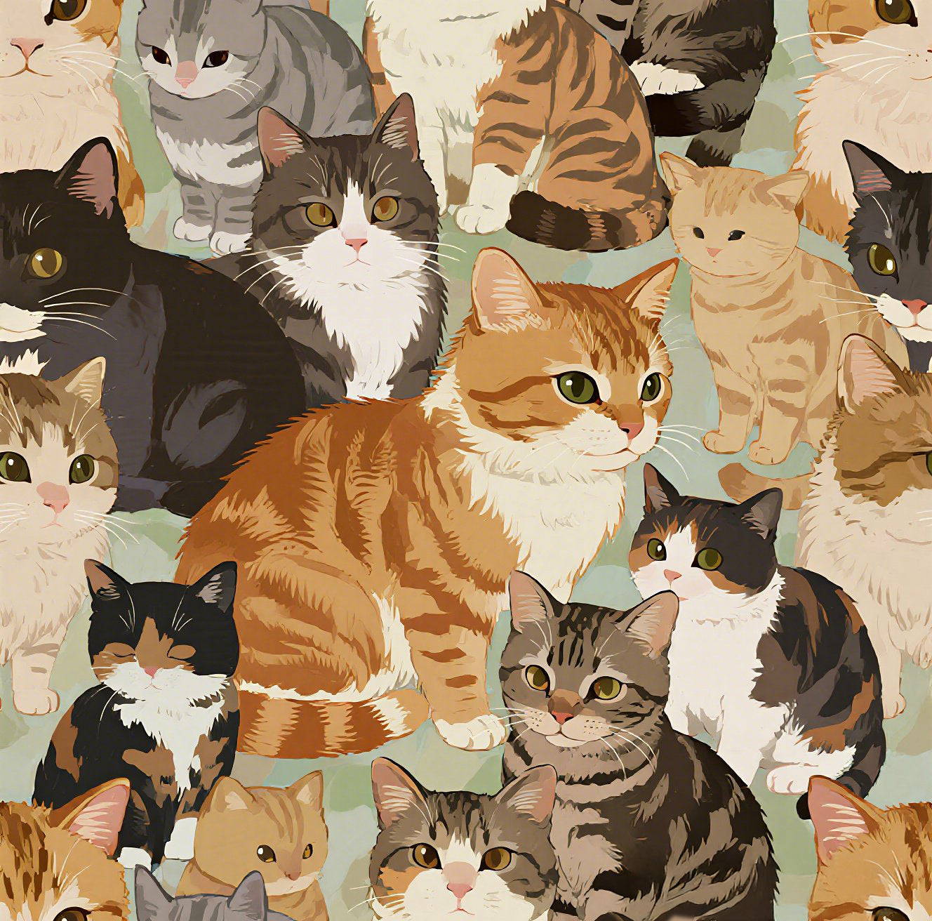 A Densely Packed Gathering of Adorable Felines Featuring a Wide Range of Breeds and Playful Expressions in Close Proximity