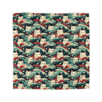 Duvet Cover - A dramatic and powerful Japanese woodblock print-style illustration of cats amidst powerful waves, red flowers, and white cherry blossoms.