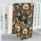 Sherpa Blanket - Grey Tabby Kittens Among Yellow and Peach Flowers, Moody Vintage Botanical Illustration