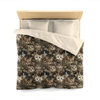 Duvet Cover - An intricate and detailed vintage illustration featuring a close-up of various fluffy cats with bright eyes amidst lush, ornate floral foliage in sepia tones.
