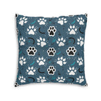 Indoor Square Floor Pillow - Vibrant boho chic cats and mandalas, colorful folk art style, playful felines with yarn and paw prints, artistic and bohemian cat design, cream background, unique animal print