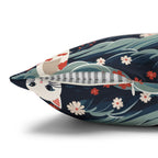 Square Pillowcase - A serene and sweet Japanese landscape pattern featuring multicolored cats relaxing within a tranquil field of red and white flowers and gentle blue hills.