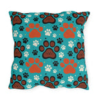 Outdoor Pillow - A dramatic and powerful Japanese woodblock print-style illustration of cats amidst powerful waves, red flowers, and white cherry blossoms.