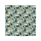 Duvet Cover - A Delightful Assortment of Charming Cats in Diverse Poses and Breeds Scattered Across a Soft Blue Floral Background