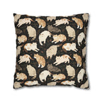 Square Pillowcase - Earthy Toned Cats Lounge and Play Amidst Dark Foliage in a Serene and Naturally Inspired Seamless Pattern Design