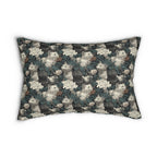 Indoor Lumbar Pillow - Grey and White Kittens with Creamy White Flowers and Dark Green Foliage, Elegant Vintage Vibe