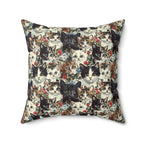 Indoor Square Pillow - Colorful Kitten Faces with Red and Blue Flowers, Whimsical and Bright, Pattern Design