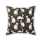 Indoor Square Pillow - Regal White Egyptian Cats with Ornate Collars and Ancient Symbols Adorn this Historically Inspired and Mystical Pattern