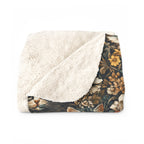 Sherpa Blanket - Grey Tabby Kittens Among Yellow and Peach Flowers, Moody Vintage Botanical Illustration