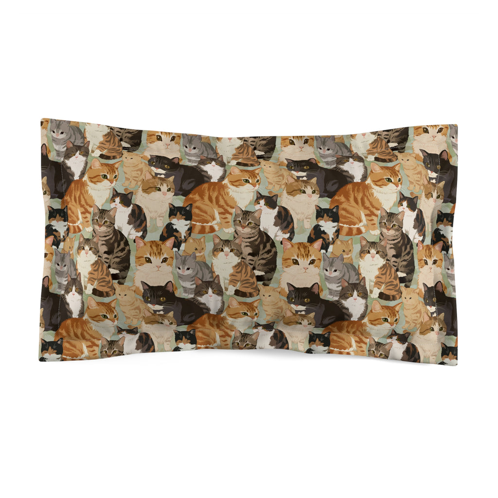 Pillow Sham - A Densely Packed Gathering of Adorable Felines Featuring a Wide Range of Breeds and Playful Expressions in Close Proximity