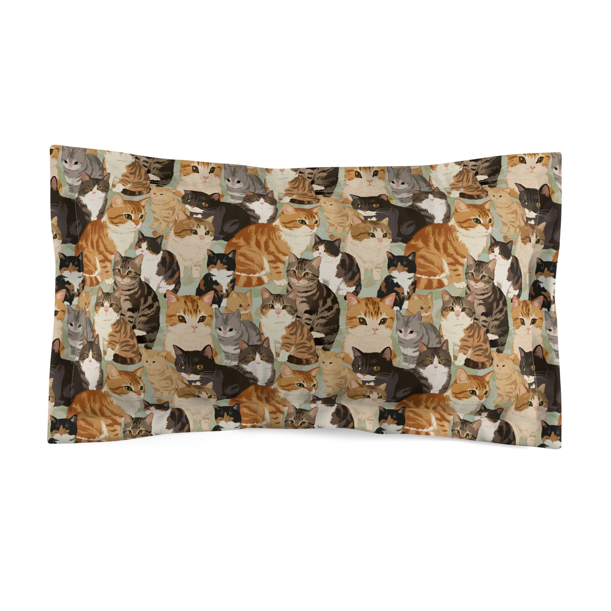 Pillow Sham - A Densely Packed Gathering of Adorable Felines Featuring a Wide Range of Breeds and Playful Expressions in Close Proximity