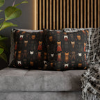Square Pillowcase - A striking and sophisticated Art Deco-style pattern of felines with bold, intricate lines and dramatic geometric shapes, all rendered in a unique gold and gray color palette.