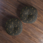 Indoor Round Floor Pillow - Art Deco Inspired Golden Cat Silhouettes and Geometric Patterns Create a Sophisticated and Stylized Modern Design