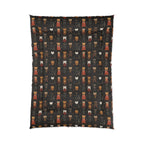 Comforter - A striking and sophisticated Art Deco-style pattern of felines with bold, intricate lines and dramatic geometric shapes, all rendered in a unique gold and gray color palette.