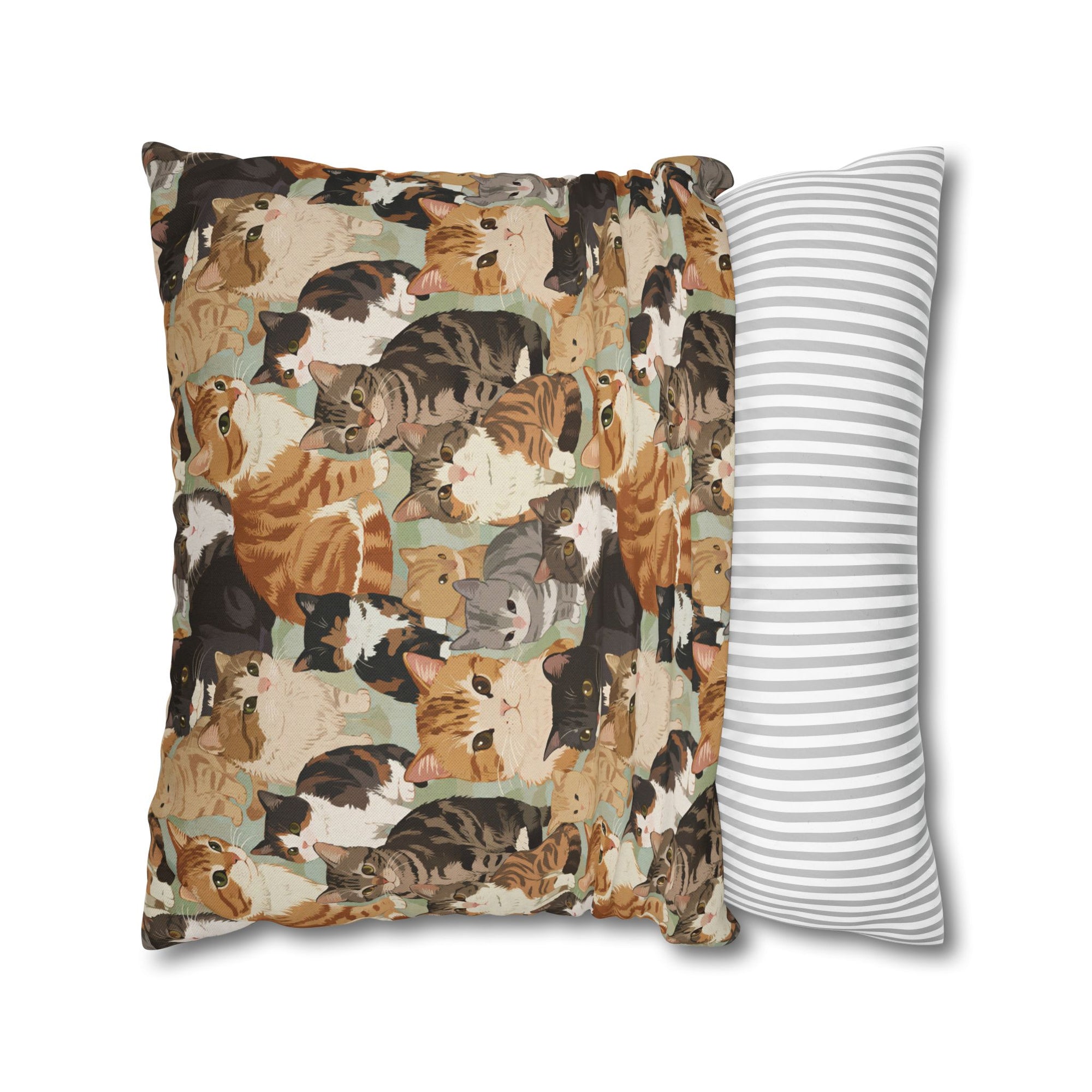 Square Pillowcase - A Densely Packed Gathering of Adorable Felines Featuring a Wide Range of Breeds and Playful Expressions in Close Proximity