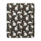 Sherpa Blanket - Regal White Egyptian Cats with Ornate Collars and Ancient Symbols Adorn this Historically Inspired and Mystical Pattern