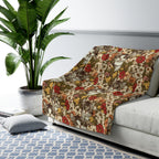 Sherpa Blanket - Grey Tabby Kittens in a Garden of Red, Peach, and Yellow Flowers, Soft Vintage Style