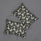 Indoor Lumbar Pillow - Grey and White Kittens with Creamy White Flowers and Dark Green Foliage, Elegant Vintage Vibe
