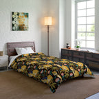 Comforter - Golden Egyptian Cats with Pharaonic Headpieces Amidst Lush Palms and Lotus Flowers in an Exotic and Vibrant Scene