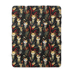 Sherpa Blanket - A bold and striking Art Deco pattern showcasing stylized feline portraits with sharp, gold lines and geometric shapes set against a dark, dramatic background.