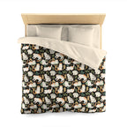 Duvet Cover - Traditional Japanese Maneki-Neko Cats and Auspicious Symbols Grace a Dark Background in this Fortunate Pattern