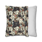Square Pillowcase - Colorful Kitten Faces with Red and Blue Flowers, Whimsical and Bright, Pattern Design