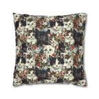 Square Pillowcase - Colorful Kitten Faces with Red and Blue Flowers, Whimsical and Bright, Pattern Design