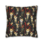 Square Pillowcase - A bold and striking Art Deco pattern showcasing stylized feline portraits with sharp, gold lines and geometric shapes set against a dark, dramatic background.