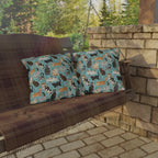 Outdoor Pillow - A Delightful Assortment of Charming Cats in Diverse Poses and Breeds Scattered Across a Soft Blue Floral Background
