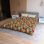 Duvet Cover - Grey Tabby Kittens in a Garden of Red, Peach, and Yellow Flowers, Soft Vintage Style