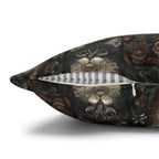 Square Pillowcase - Brown Tabby Kittens Among Dark Green and Peach Floral Vines, Moody Vintage Style