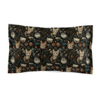 Pillow Sham - Brown Tabby Kittens Among Dark Green and Peach Floral Vines, Moody Vintage Style