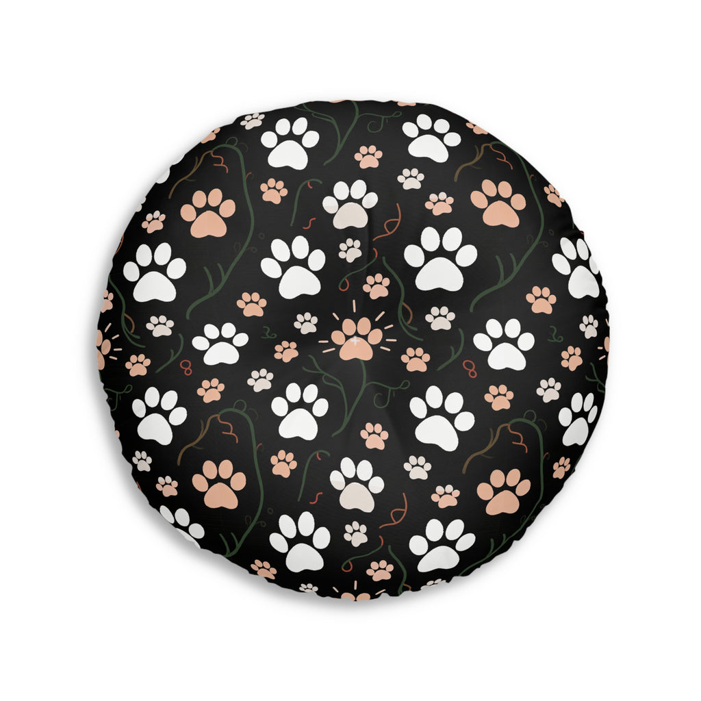 Indoor Round Floor Pillow - Majestic Black Egyptian Cats with Vibrant Adornments and Desert Motifs Create a Striking and Culturally Rich Design