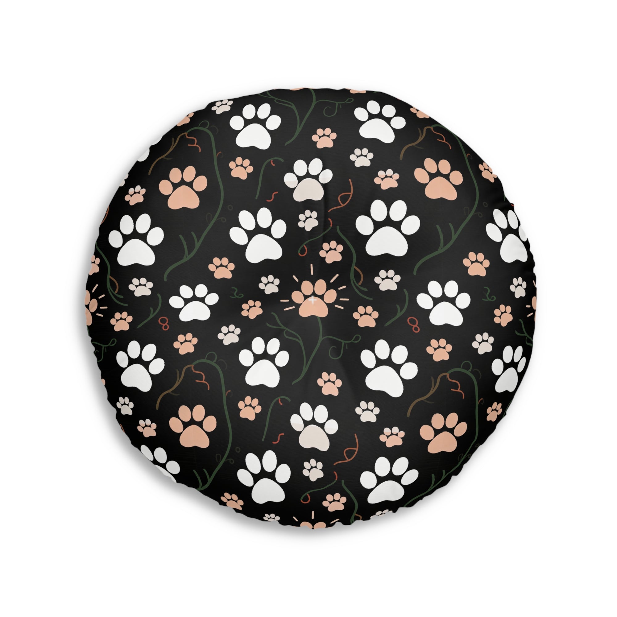 Indoor Round Floor Pillow - Majestic Black Egyptian Cats with Vibrant Adornments and Desert Motifs Create a Striking and Culturally Rich Design