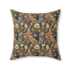 Indoor Square Pillow - Grey Tabby Kittens Among Yellow and Peach Flowers, Moody Vintage Botanical Illustration