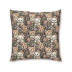 Indoor Square Floor Pillow - Peach and White Kittens in Dark Floral Garden, Vintage Style, Sweet and Charming Scene