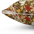 Indoor Square Pillow - Grey Tabby Kittens in a Garden of Red, Peach, and Yellow Flowers, Soft Vintage Style