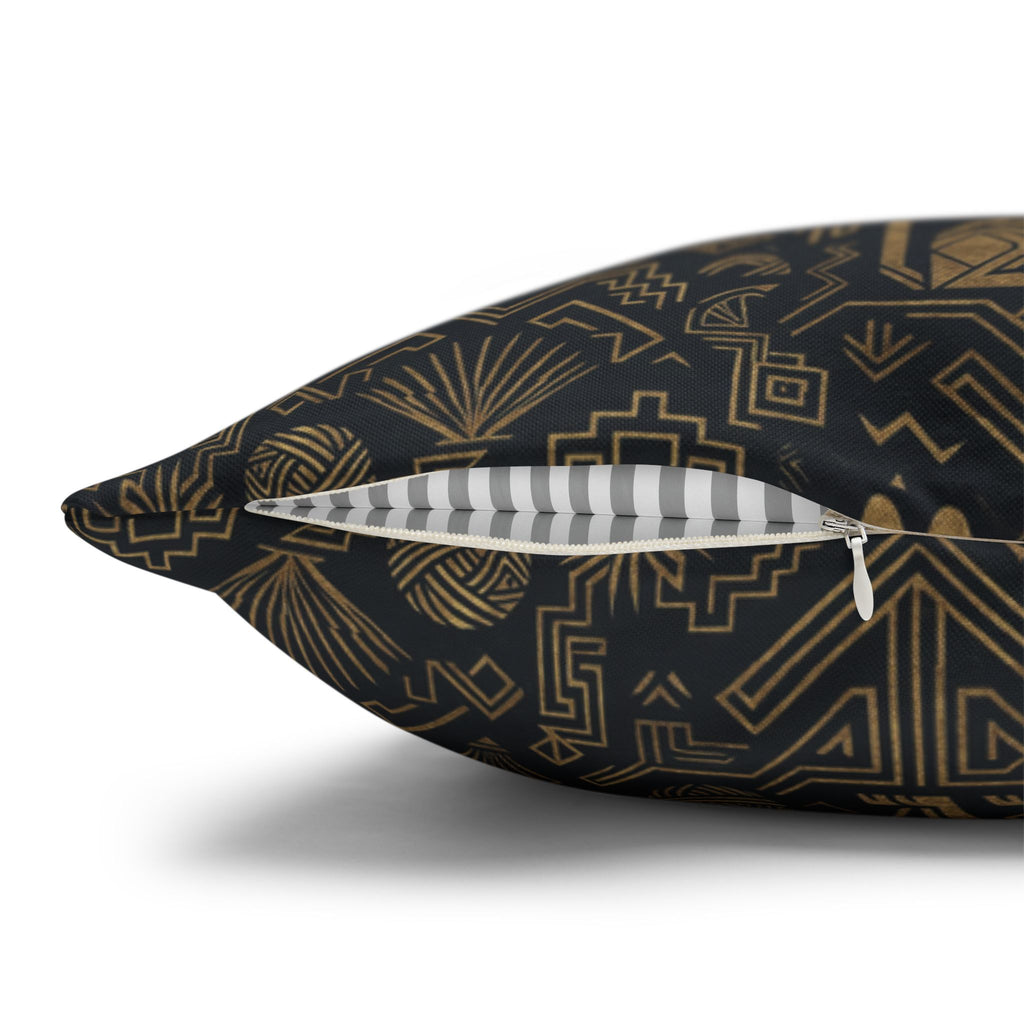 Square Pillowcase - Art Deco Inspired Golden Cat Silhouettes and Geometric Patterns Create a Sophisticated and Stylized Modern Design