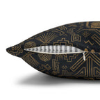 Square Pillowcase - Art Deco Inspired Golden Cat Silhouettes and Geometric Patterns Create a Sophisticated and Stylized Modern Design