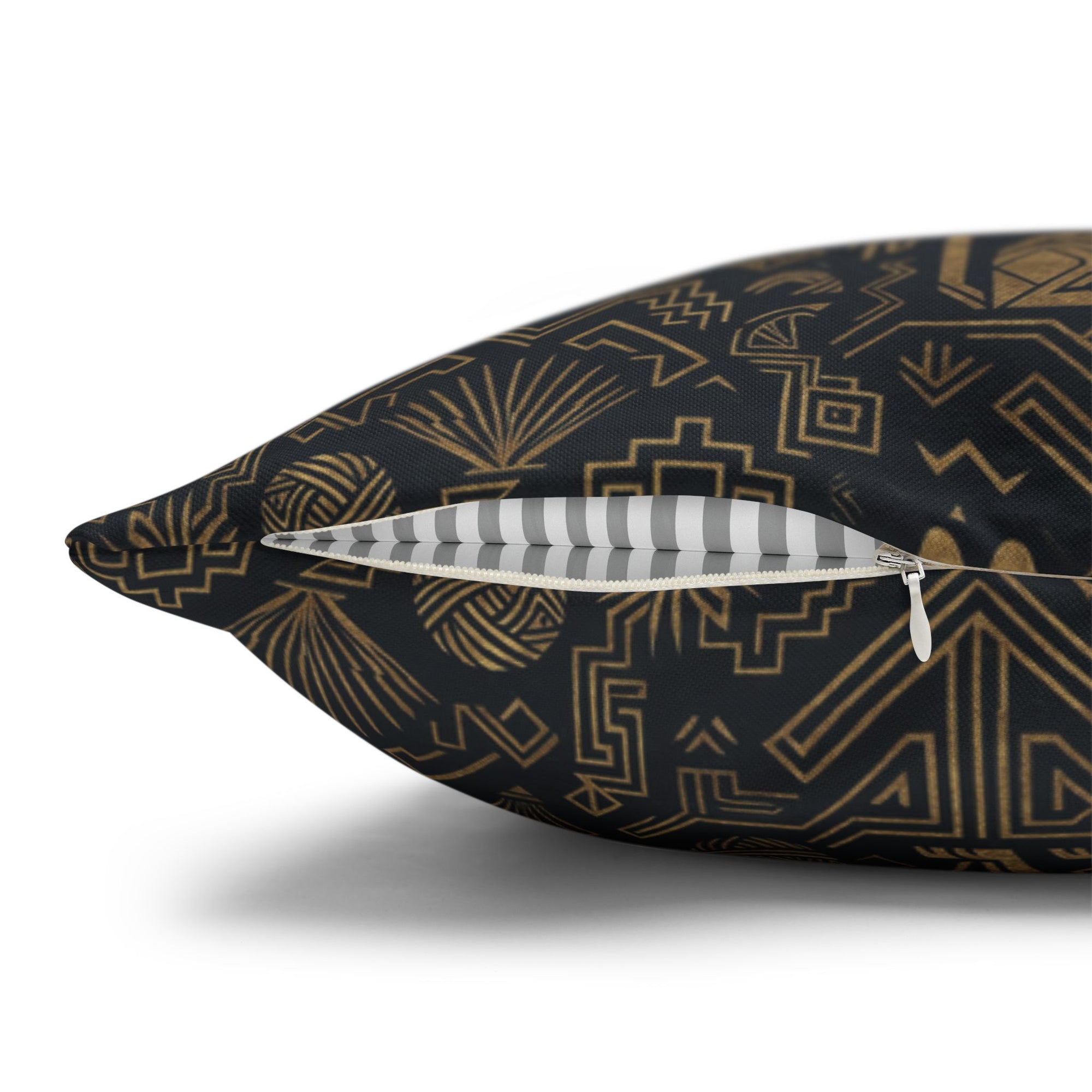 Square Pillowcase - Art Deco Inspired Golden Cat Silhouettes and Geometric Patterns Create a Sophisticated and Stylized Modern Design