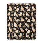 Sherpa Blanket - Elegant felines and sparkling gold yarn on black, adorable cats with golden paw prints, sophisticated pet motif, charming animal pattern, cozy and warm artistic illustration