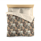 Duvet Cover - Peach and White Kittens in Dark Floral Garden, Vintage Style, Sweet and Charming Scene