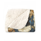 Sherpa Blanket - Blue Eyed Cats with Brown and White Fur on a Deep Blue Damask Background
