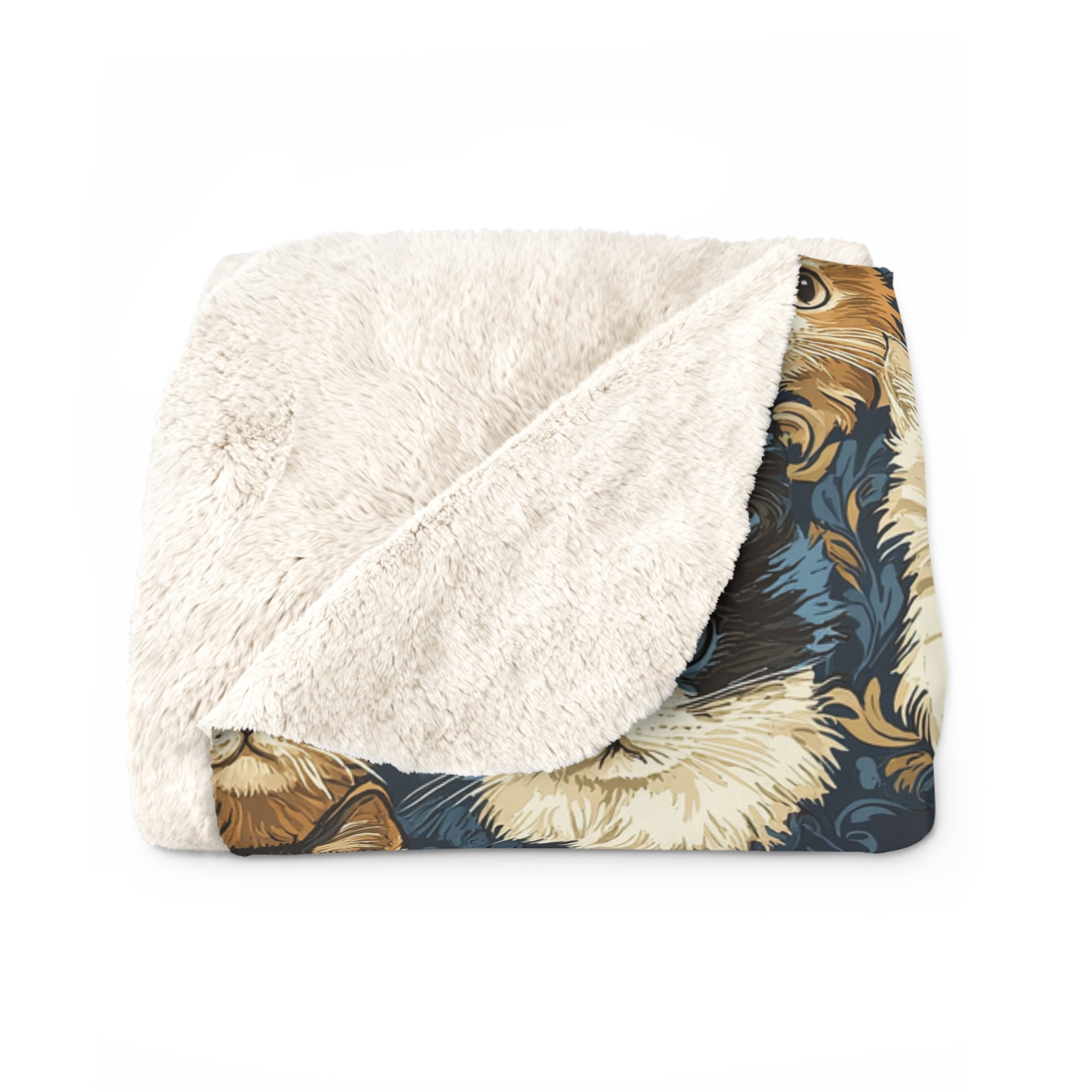 Sherpa Blanket - Blue Eyed Cats with Brown and White Fur on a Deep Blue Damask Background