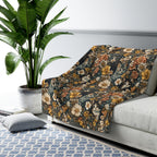 Sherpa Blanket - Grey Tabby Kittens Among Yellow and Peach Flowers, Moody Vintage Botanical Illustration