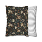 Square Pillowcase - Brown Tabby Kittens Among Dark Green and Peach Floral Vines, Moody Vintage Style