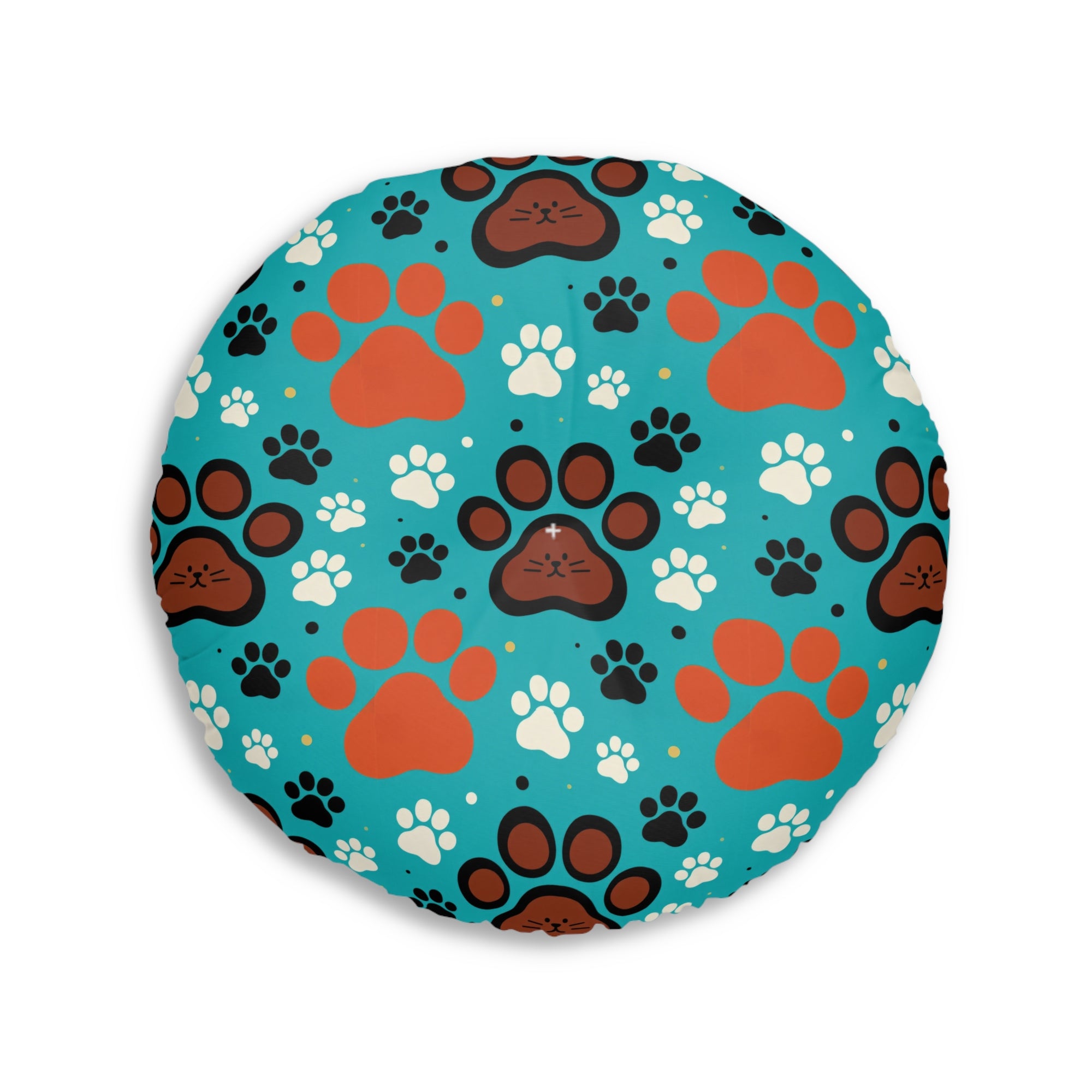 Indoor Round Floor Pillow - Horizontal Stripes of Golden Egyptian Cats and Intricate Hieroglyphs Form a Repeating and Historically Themed Border Pattern