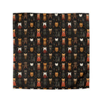 Duvet Cover - A striking and sophisticated Art Deco-style pattern of felines with bold, intricate lines and dramatic geometric shapes, all rendered in a unique gold and gray color palette.