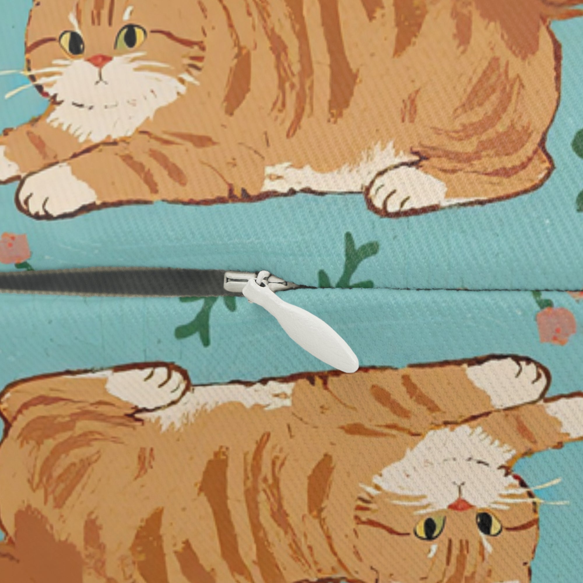 Indoor Lumbar Pillow - A Delightful Assortment of Charming Cats in Diverse Poses and Breeds Scattered Across a Soft Blue Floral Background