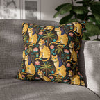 Square Pillowcase - Golden Egyptian Cats with Pharaonic Headpieces Amidst Lush Palms and Lotus Flowers in an Exotic and Vibrant Scene